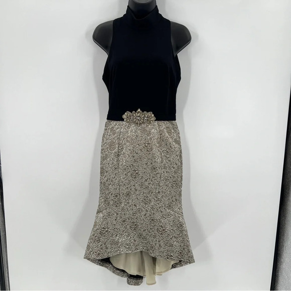 Theia Black and Gold High Low Mermaid Formal Dress Women’s Size 4 - Picture 1 of 7